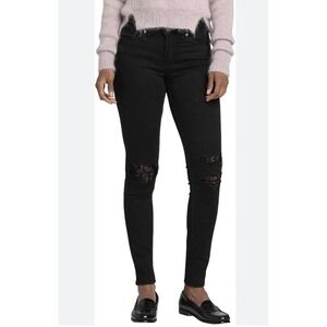 Silver Jeans Aiko Super Stretch Black Skinny Pants Womens W31/L29 With Lace Knee